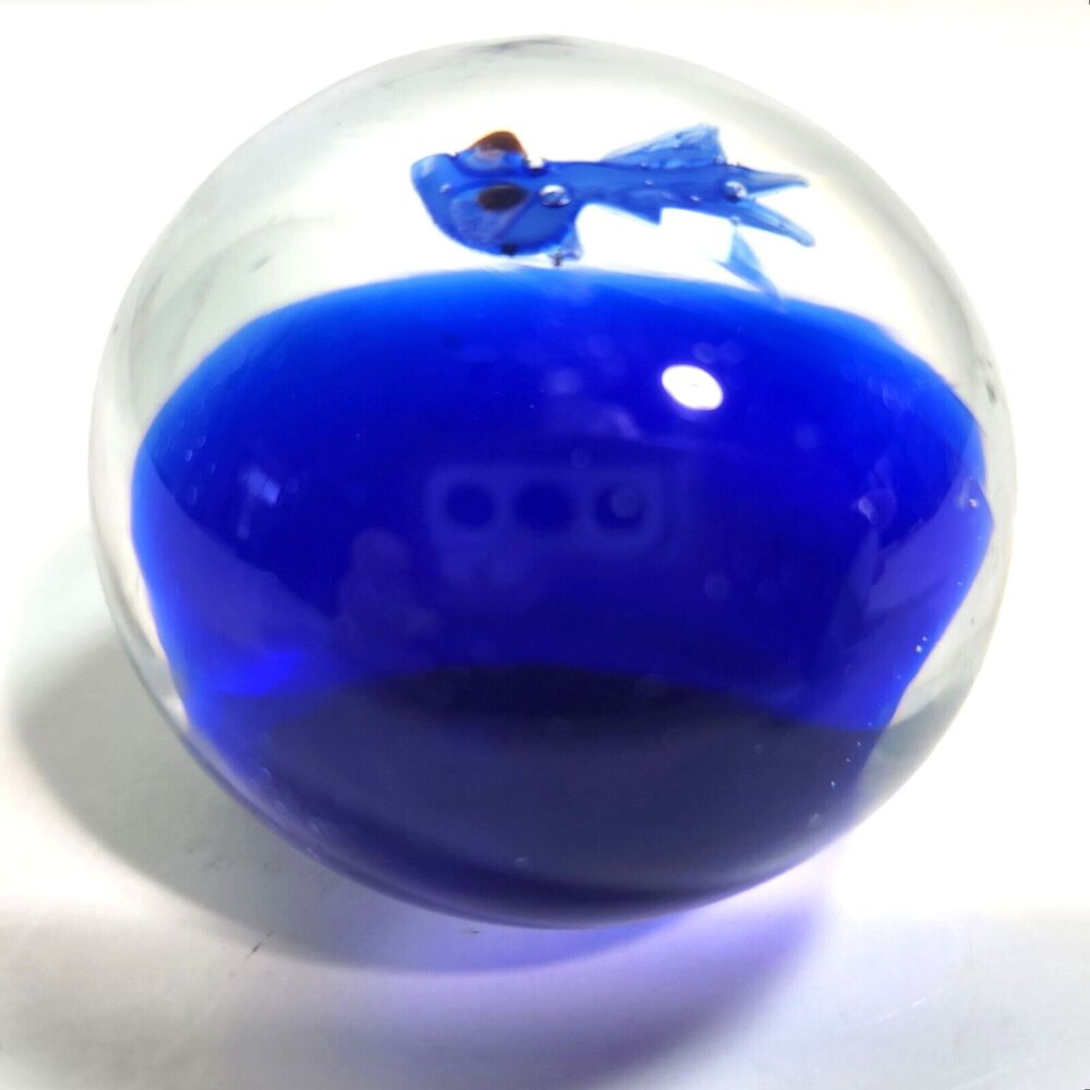 Glass Paperweight Octopus or Jellyfish Clear Cobalt Blue 2.25 in.